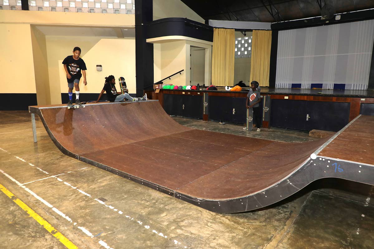 A member of the Skate Culture Jamaica Foundation practises at Jamaica’s first indoor skatepark, set up inside the Alfred Sangster Auditorium on August 7. 