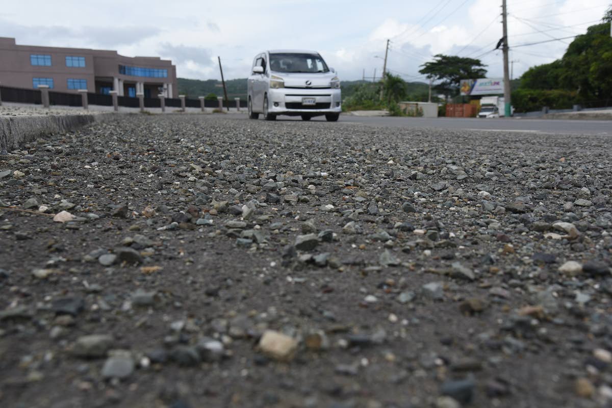 Gravel along the roadway in front of the Morant Bay Urban Centre in St Thomas.