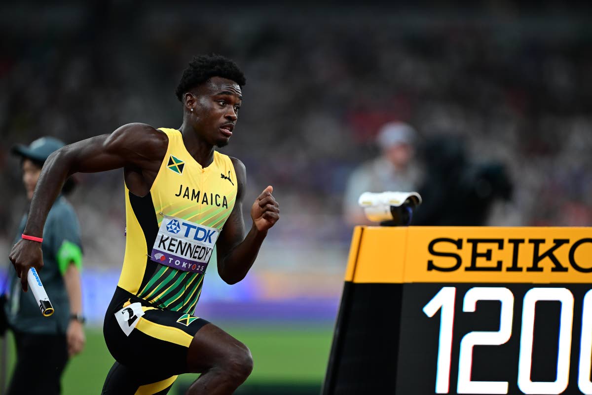 Delano Kennedy  of Jamaica on the anchor leg of the men’s 4x400m relay heats on day eight of the 2025 World Athletics Championships. Jamaica placed fourth with a season’s best 2:59.13 and advanced to the final.