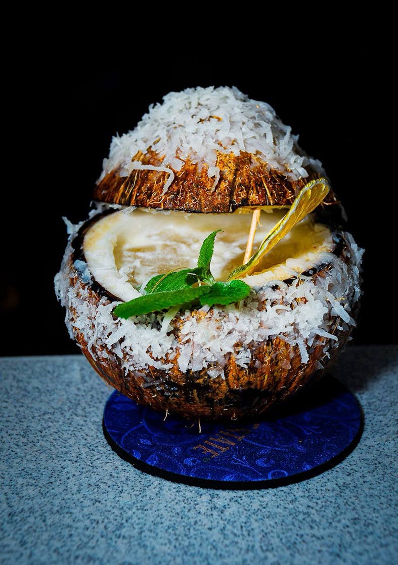 Shannamar Smith, from Ultimate Dining & Nightclub in Mandeville, created this nightlife piña colada remix: coconut-washed Appleton Reserve, guava, coconut syrup and lime, shaken into a chilled coconut shell.