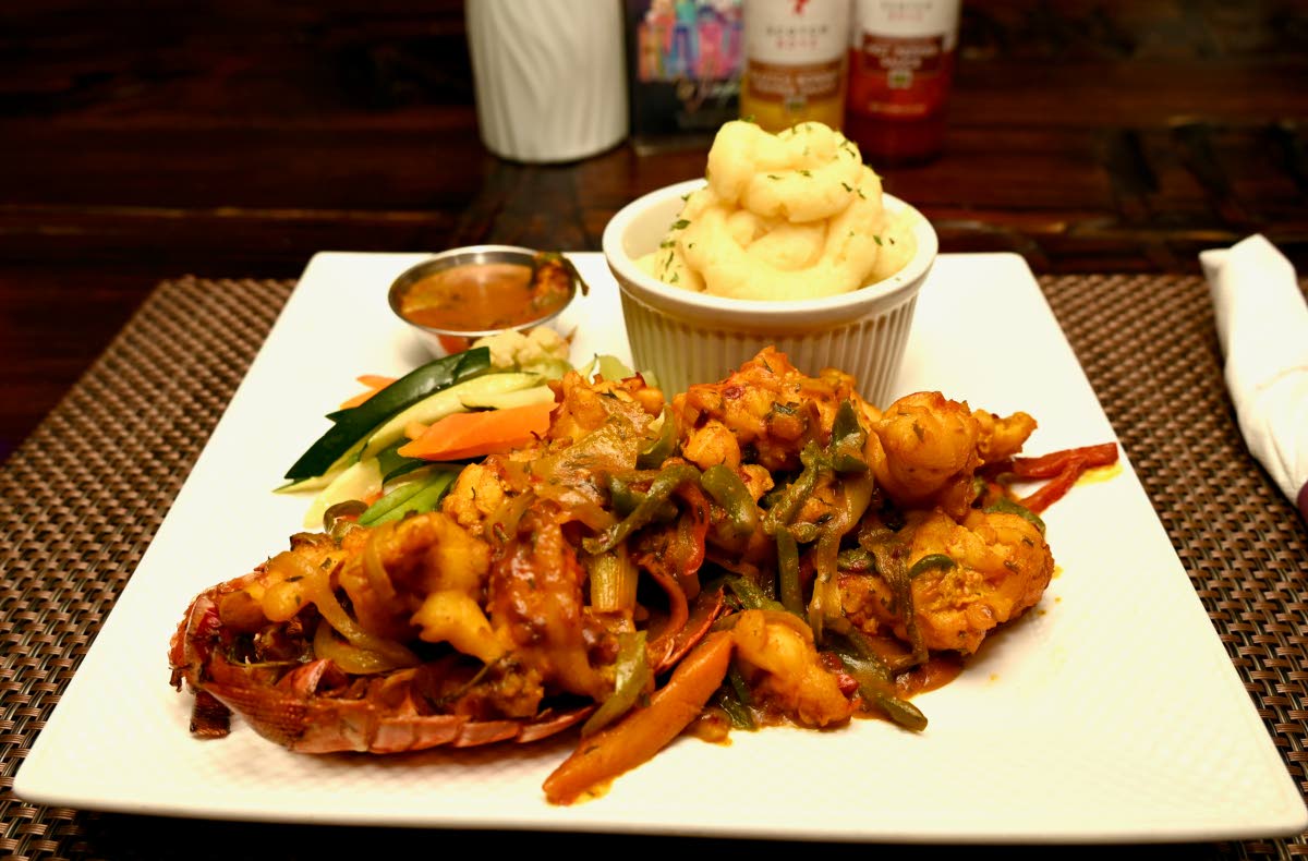 Curried lobster, served with mashed potatoes.