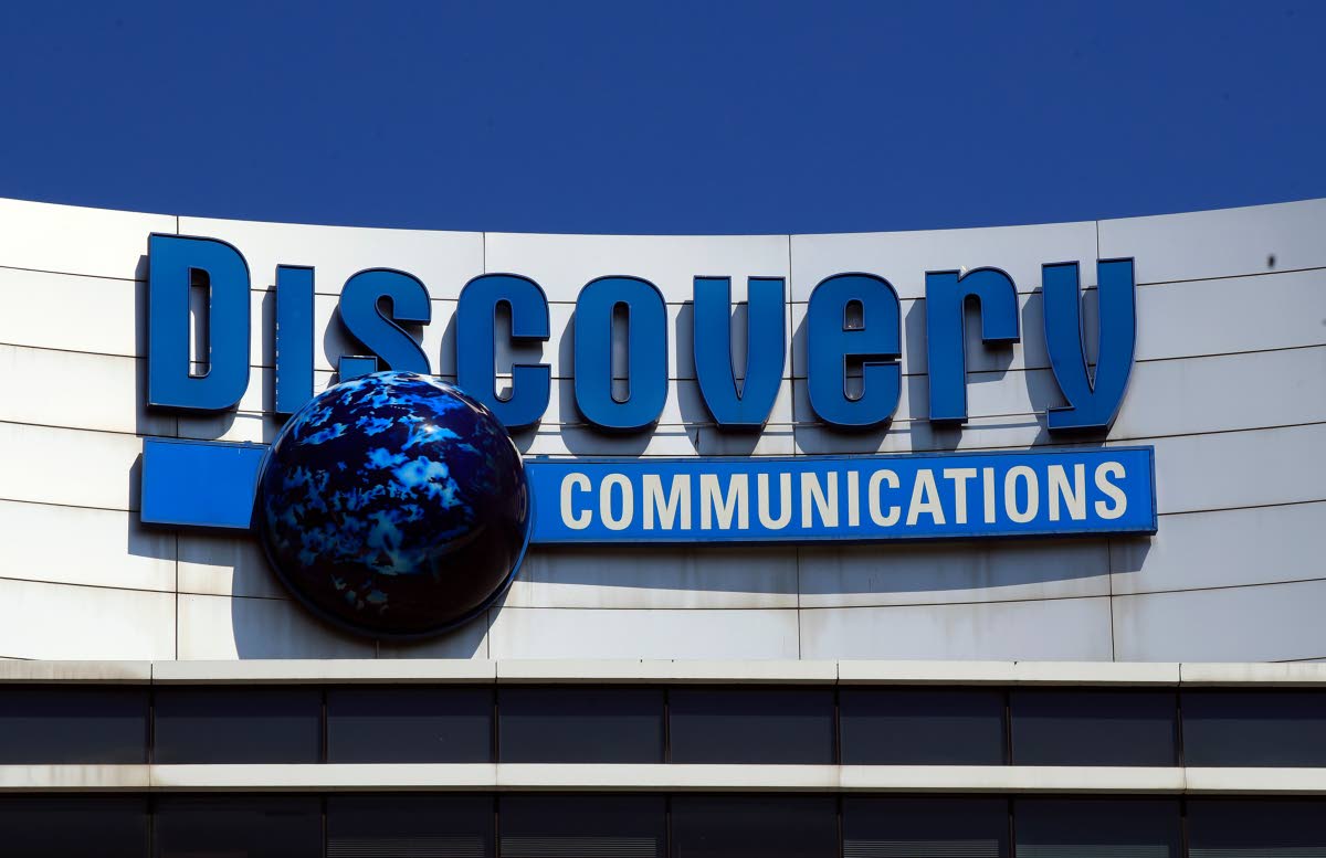 The Discovery Communications logo atop its headquarters in Silver Spring, USA, July 31, 2017. 