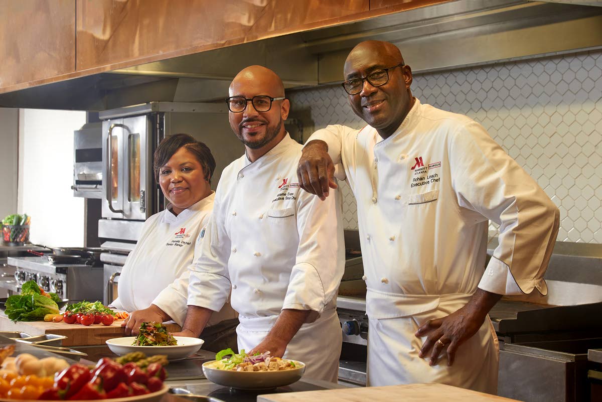 The three top chefs at the Atlanta Marriott Marquis, headed by Executive Chef Rohan Leach (right), who is originally from Portland; Executive Sous Chef Akieme Evans (centre), and Senior Banquet Chef Pamela Daniels.
