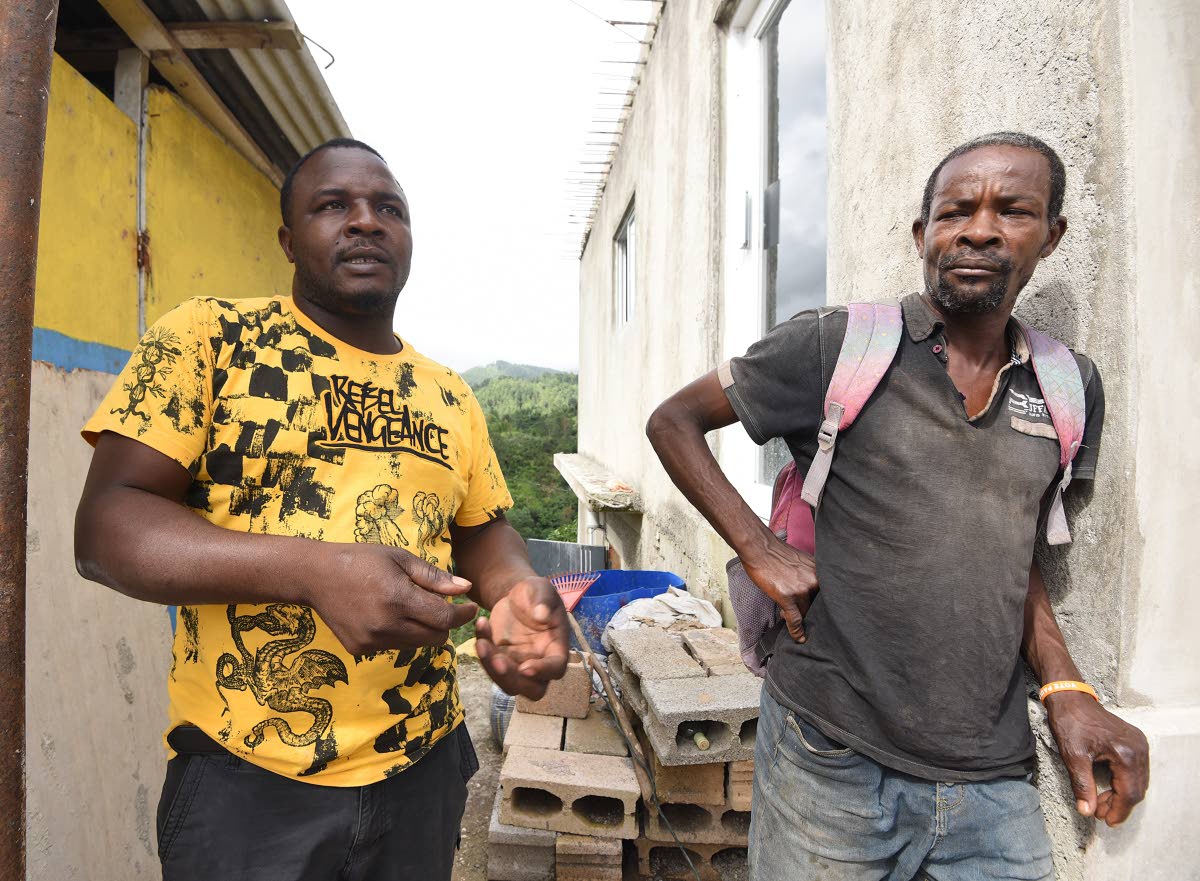 Naldy Edwards (left) and Donovan Edwards, coffee farmers in Mount Airy, St Andrew, express concerns about the fate of their unpicked coffee cherries in the field if Melissa hits the island as a tropical storm or hurricane this weekend.