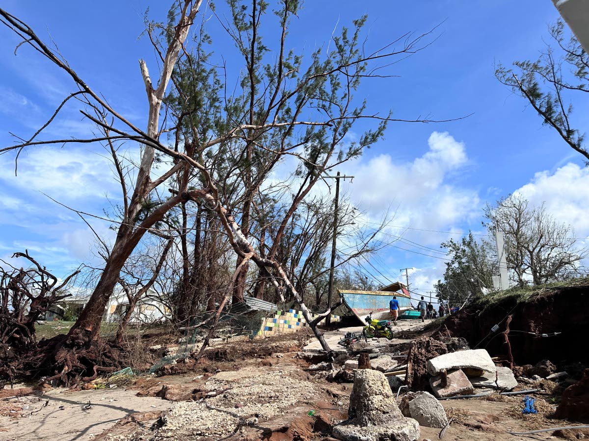 A section of St Elizabeth damaged by Hurricane Melissa on Tuesday.