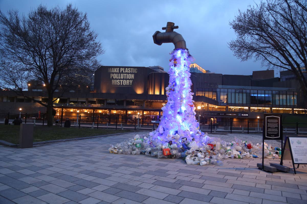 Sculpture made out of single plastic in Ottawa during INC-4 on Earth Day 2024.