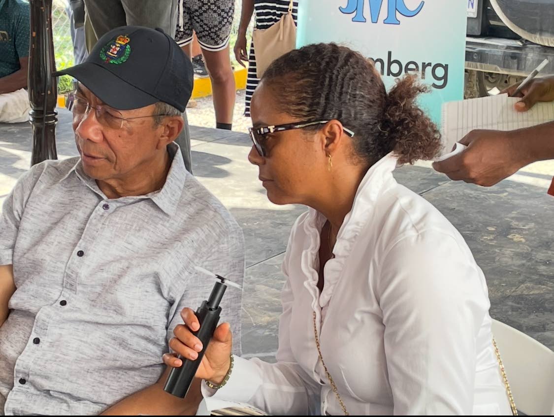 National Security Minister Dr Horace Chang (left) in discussion with member of Parliment Marlene Malahoo Forte