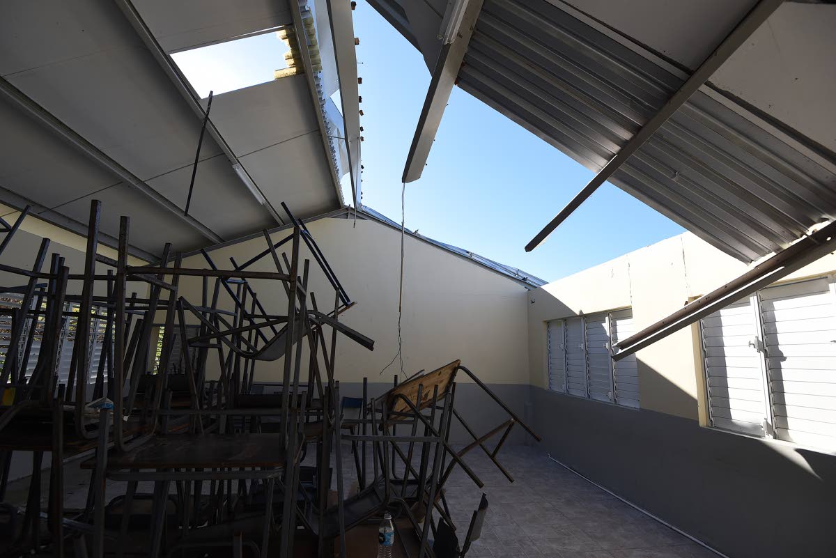 A classroom that has lost its roof at Belmont Academy in Westmoreland.