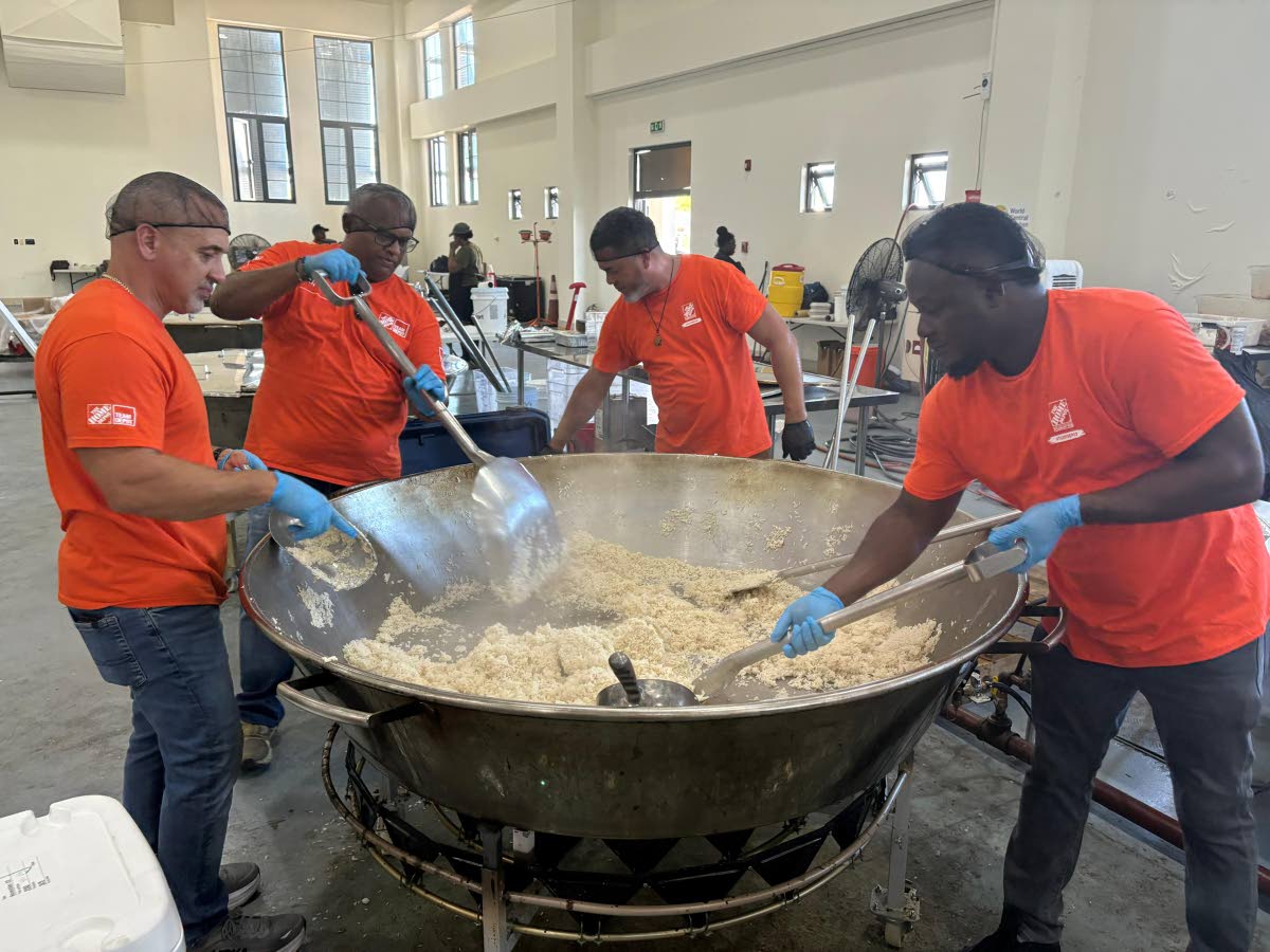 The Home Depot team cooking up a storm at the World Central Kitchen headquarters at the Montego Bay Convention Centre.