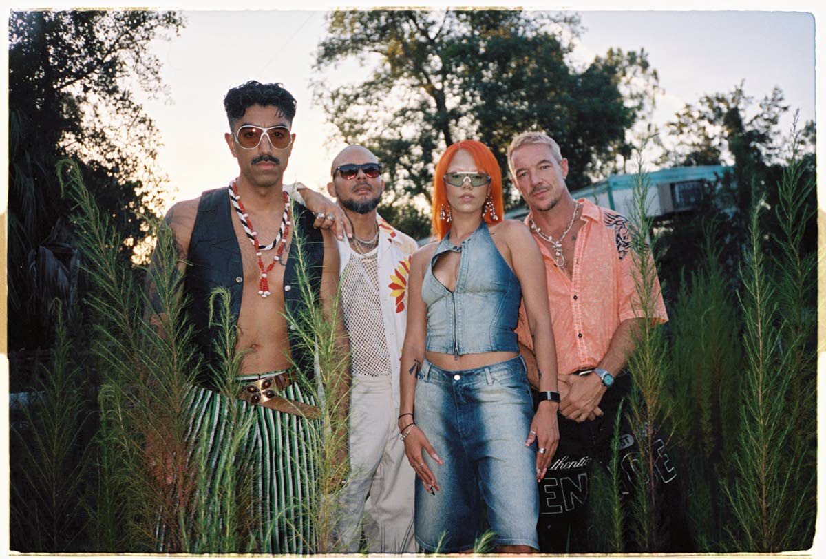 Major Lazer musical group (from left) Ape Drums, Walshy Fire, America Foster and Diplo.