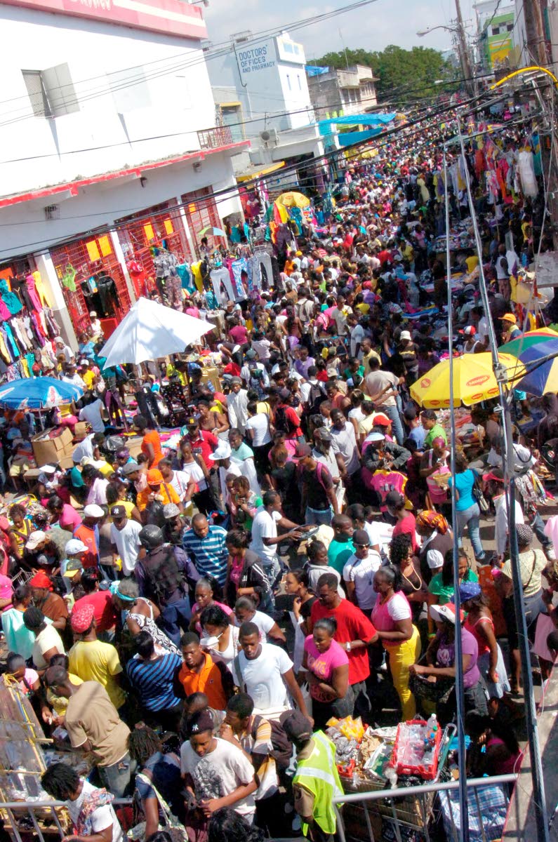 A past Grand Market crowd in downtown Kingston.