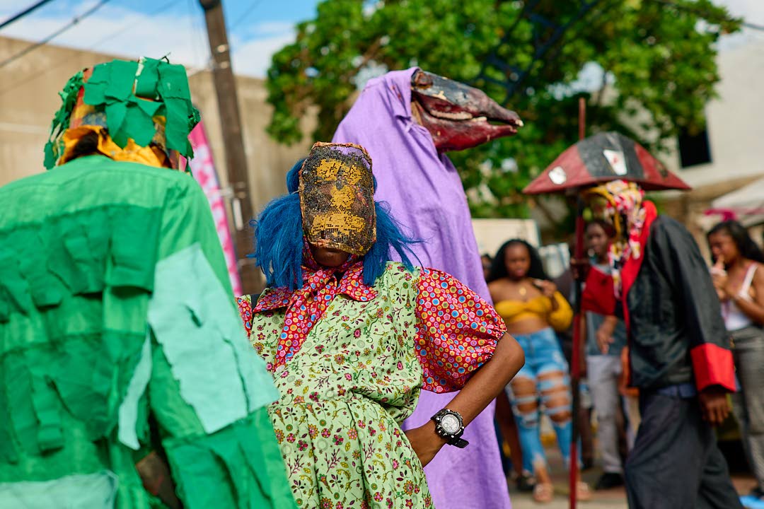 Belly Woman (centre) is flanked by Jack-in-the-green (left) and Cow Head.