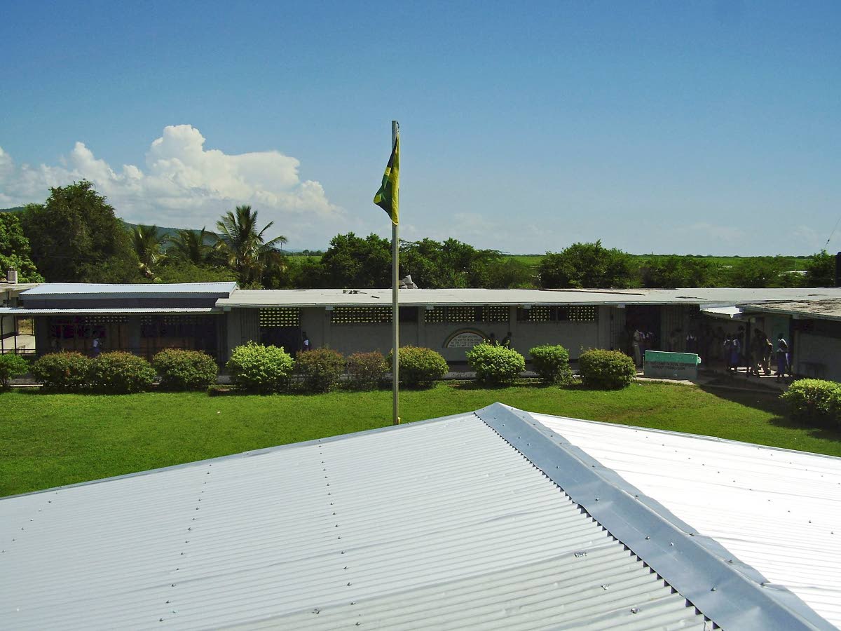 Aerial view of the quadrangle at Bustamante High School.
