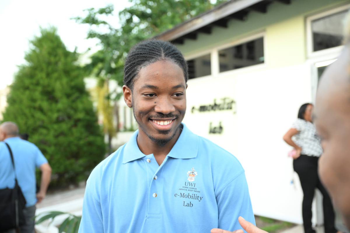 Kevaughn Williams, master student, at the official opening of the E-Mobility Lab at The University of the West Indies on Tuesday. 