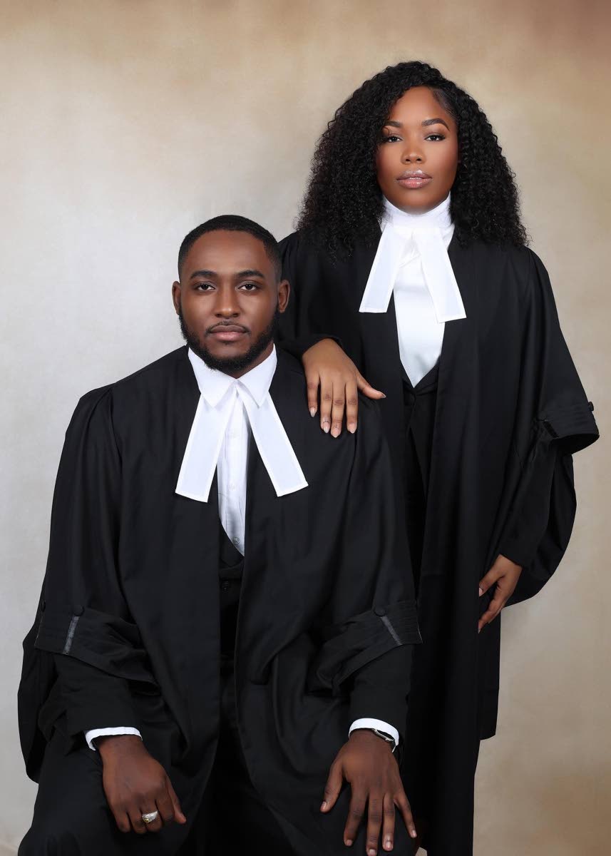 left: Jana-Lee Henry and Damario Patterson celebrate passing the Jamaican Bar examinations.