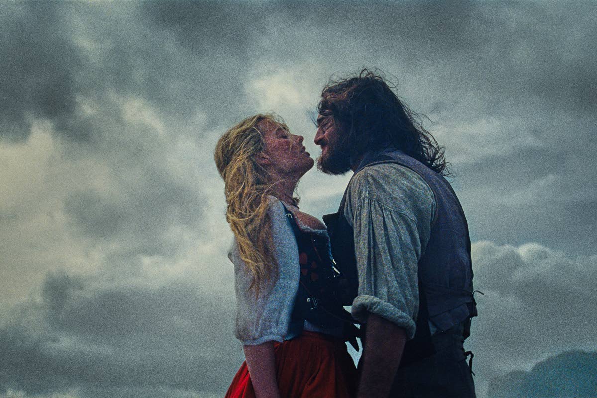 Margot Robbie and Jacob Elordi in a scene from ‘Wuthering Heights’.