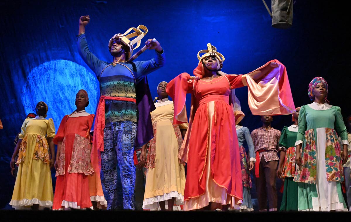 Marlon D. Simms takes the lead as Kumina King and Keita-Marie Chamberlain Clarke, the Queen, in the Rex Nettleford-choreographed ‘Kumina’ at the Remembering Rex showcase at the Little Theatre last Tuesday.