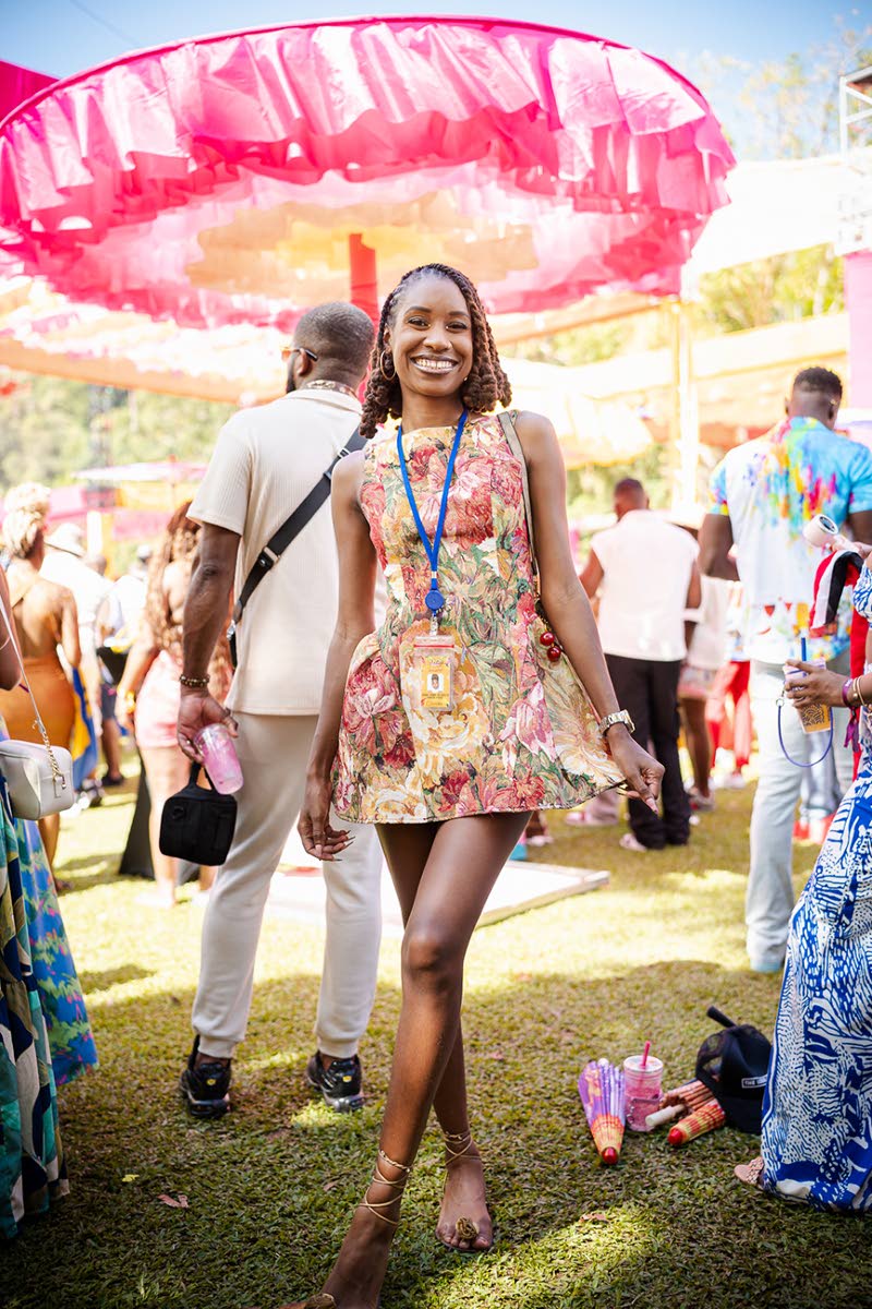Trinidadian-born, Jamaica-based Sunnation Marketing Director Janne-Marie Ollivierre is a ray of sunshine, wearing the playful Brittany Floral Jacquard mini from Fashion Nova.