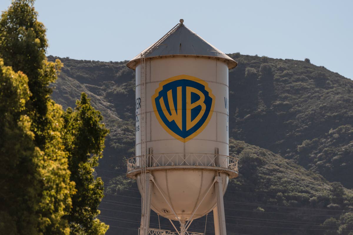 The Warner Bros water tower is seen at Warner Bros Studios in Burbank, California, USA, December 5, 2025. 
