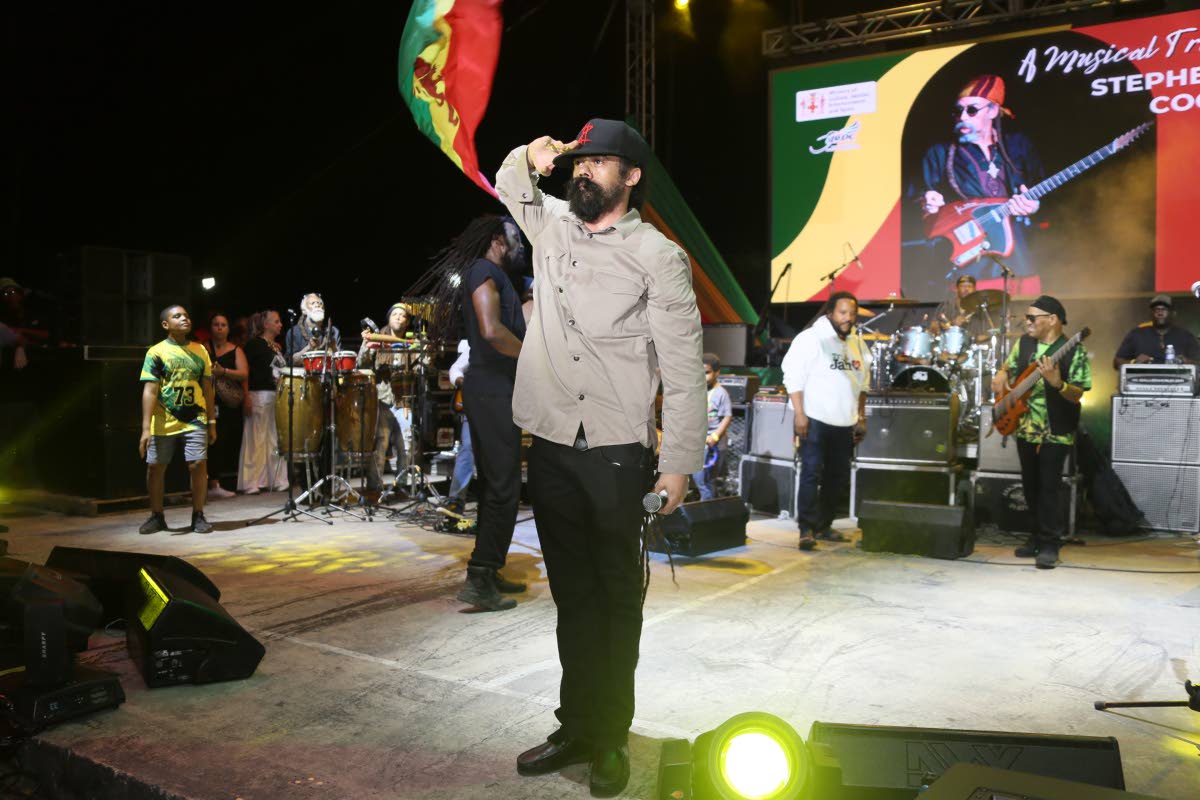 Damion ‘Jr Gong’ Marley gives the final salute to close out the Musical Tribute to Stephen ‘Cat’ Coore last Friday. 