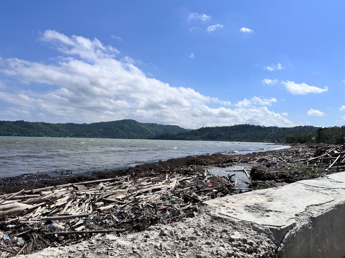 The Lucea coastline showing mounds of debris and silt.