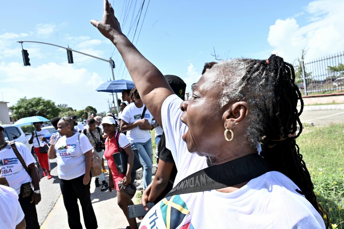 Supporters of Cuban medical workers participate in the Gratitude Walk. 