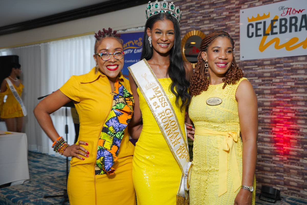 Keri-Ann Greenwood (centre), Miss Global 2025 first runner-up, joins Shelly-Ann Weeks (left), HerFlow Foundation’s executive director, and Tracy-Ann Wellington, category manager, Lasco Distributors, at the 2025 Celebrate Her Unsung ‘Shero’ Awards. Th
