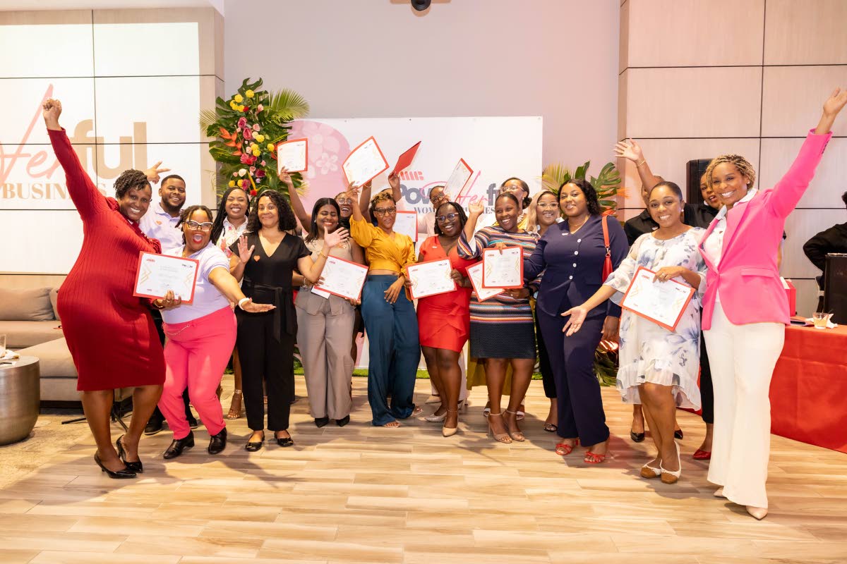 The JMMB SME Resource Centre team pose for a photo with Cohort 3 graduates of the SME PowHERful Women in Business Programme.