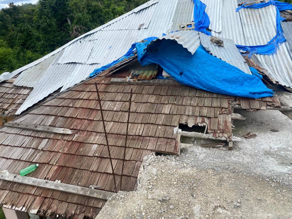 A section of the roof of Janette Cameron’s house in Canaan, St James, which was significantly damaged during Hurricane Melissa on October 28, 2025, and has not been fully repaired since then.