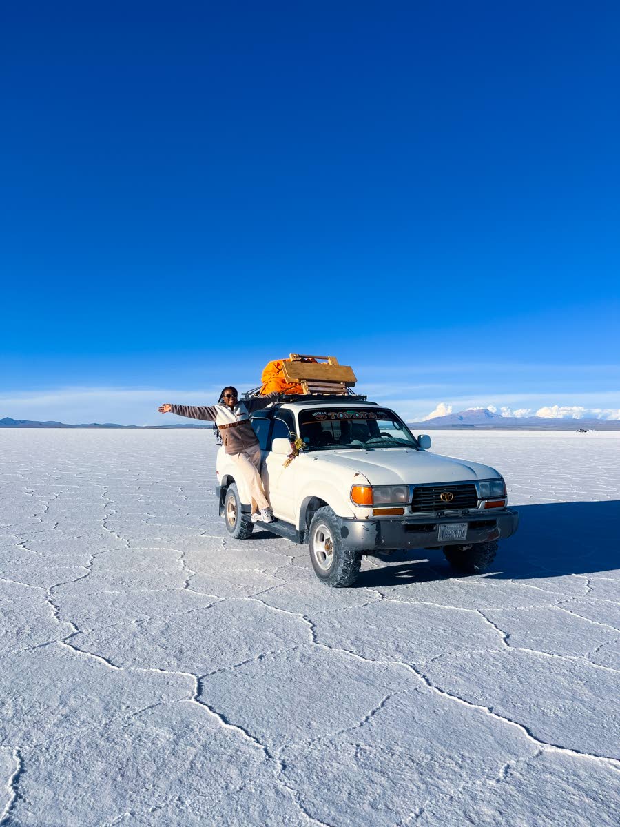 Smith is photographed sightseeing at the Salar de Uyuni in Bolivia.