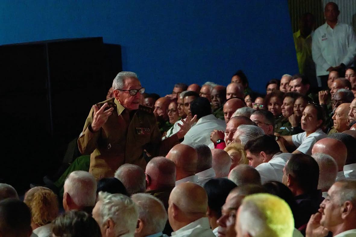 Cuban leader Raul Castro speaks during a gala commemorating the 100th anniversary of his brother Fidel Castro’s birth at the Karl Marx theatre in Havana, Cuba, Thursday.
