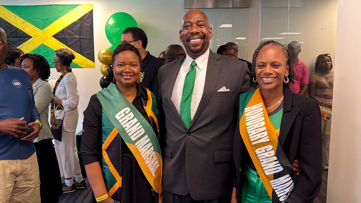 From left, Officer-in-Charge at the Consulate-General of Jamaica in New York, Ariel Bowen; Dr Bill Tinglin, conceptualiser of the Jamaica Rising Day Parade; and Assemblywoman Monique Chandler-Waterman.