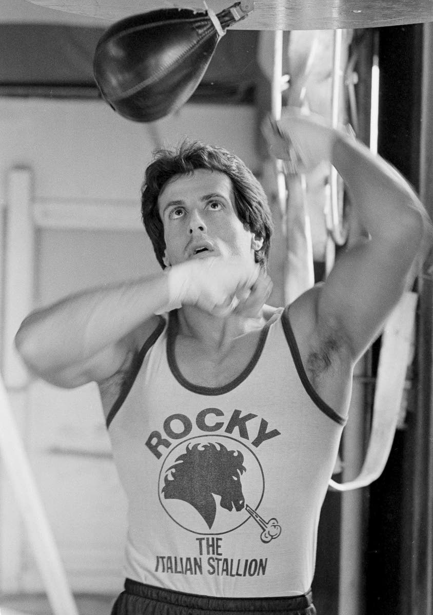 AP 
Sylvester Stallone works over a punching bag in Los Angeles on February 9, 1981.