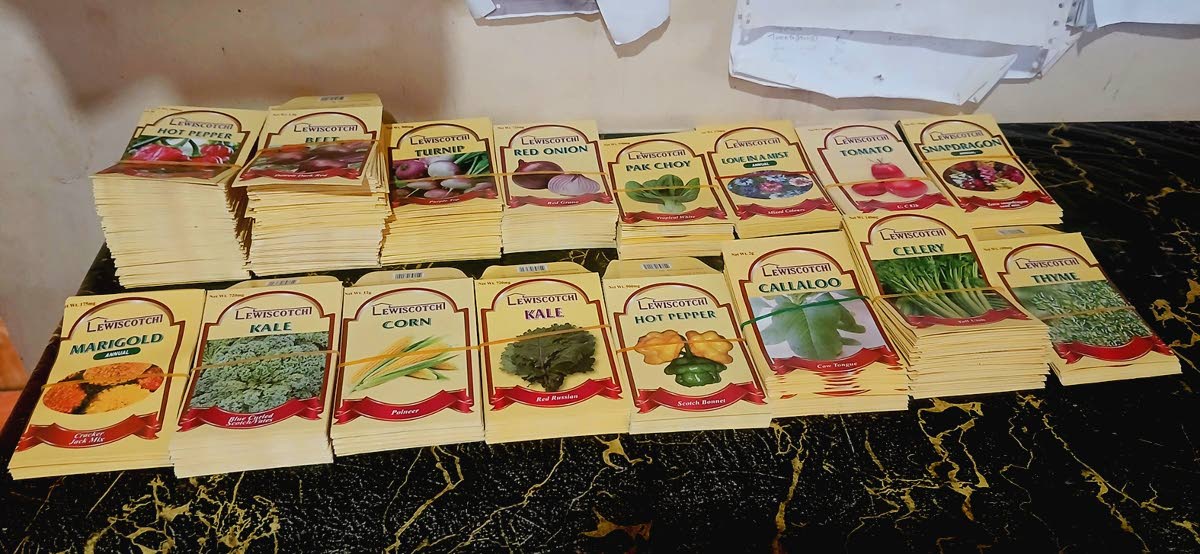 An array of seeds sold by Oral Lewis' company, Lewiscotch Nursery and Seeds.