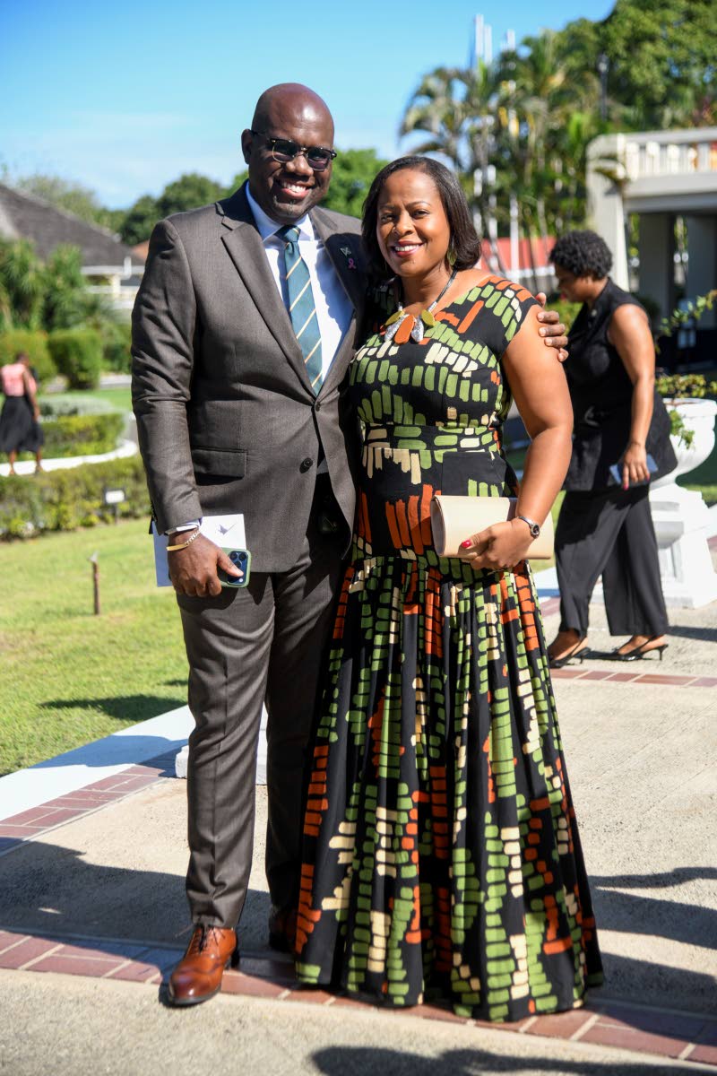 All smiles, Senator Dr Elon Thompson arrives with his spouse, Dr Camelia Thompson.