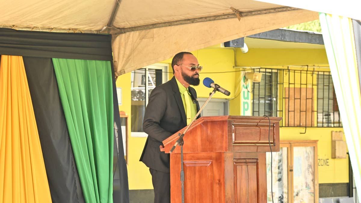 Mayor of Black River Richard Solomon addresses the National Heroes Day ceremony.
