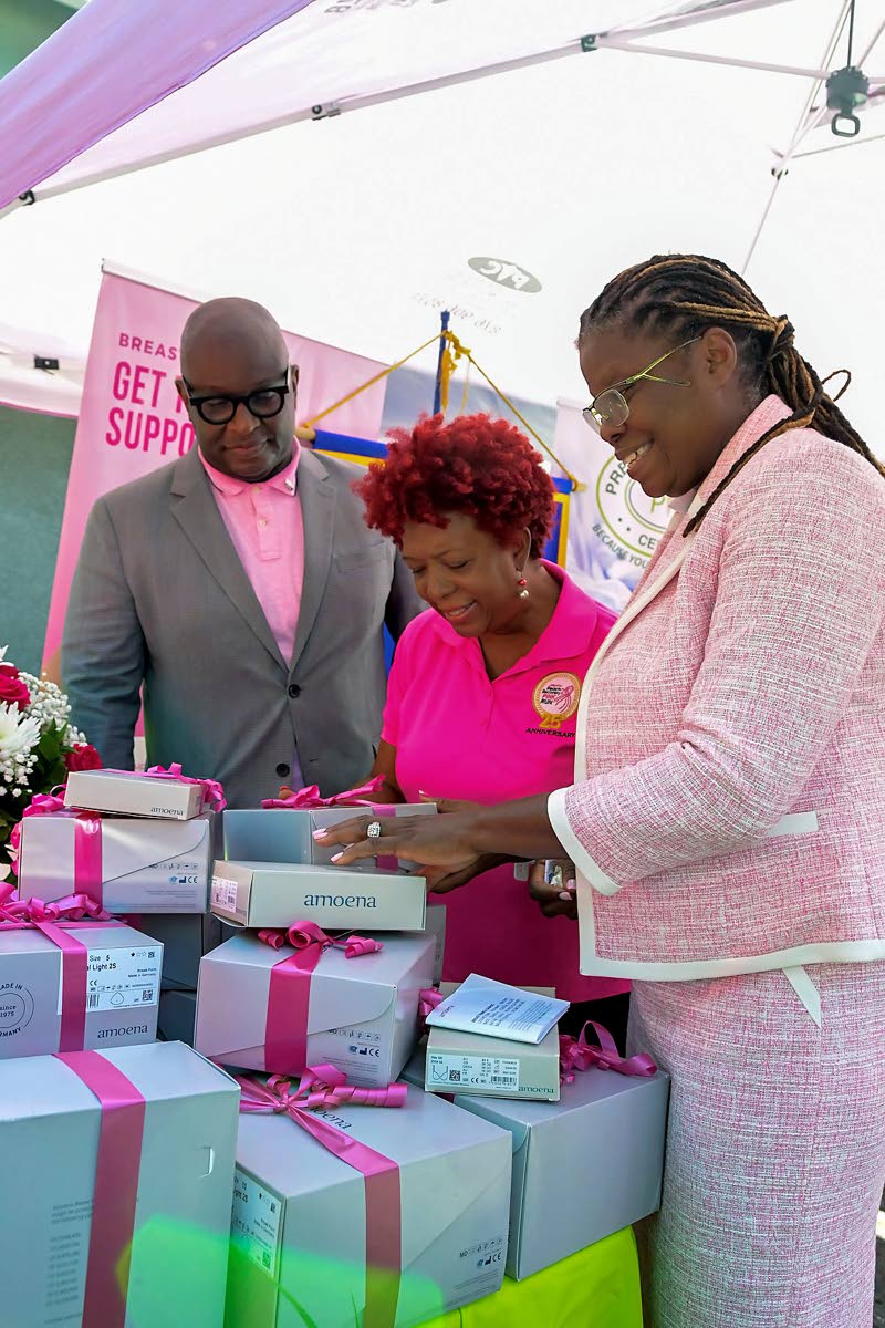 From left: Derrick Bernard, president of the Rotary Club of Downtown Kingston; Sandra Samuels, president of Jamaica Reach To Recovery; and Dr Derria Cornwall, consultant radiologist and director of the Women’s Imaging Centre at the University Hospital of