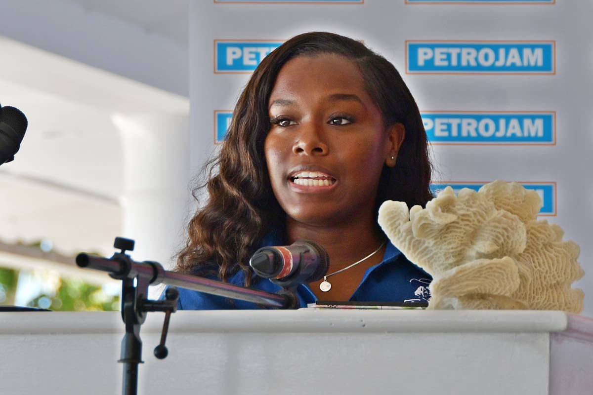 Brittany Nembhard of title sponsor ACADO Jamaica speaks at the launch of the Jamaica Inn Foundation’s sixth annual Swim for the Sanctuary.