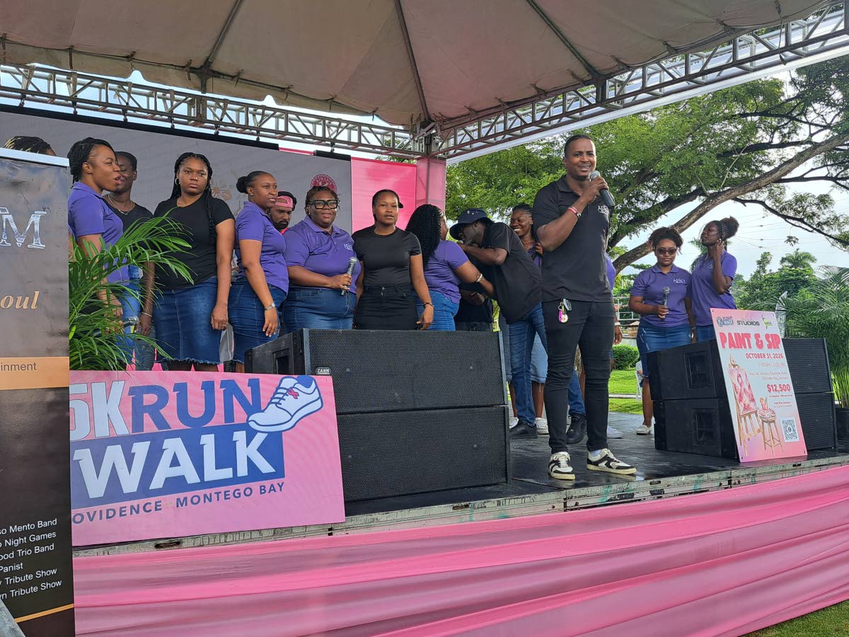The Adoracion gospel group performs a musical item during a short gospel concert following the Kiwanis Club of Providence – Montego Bay’s 17th annual 5K run/walk/wheelchair event for breast cancer awareness, at the Harmony Beach Park in Montego Bay, St