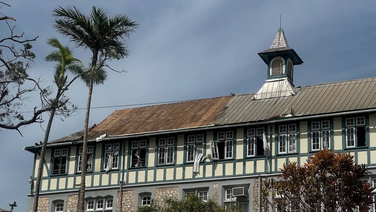 Damage caused by Hurricane Melissa to parts of St Hilda’s Diocesan High School, where repairs and reconstruction remain under way