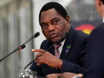 Zambia President Hakainde Hichilema speaks during the Lobito Corridor Trans-Africa Summit at the Carrinho food processing factory near Lobito, Angola, on December 4, 2024. (AP Photo/Ben Curtis, file)