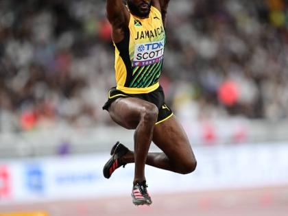 Jordan Scott on his way to fifth place in the final of the men's triple jump at the World Athletics Championships inside the Japan National Stadium in Tokyo earlier today.