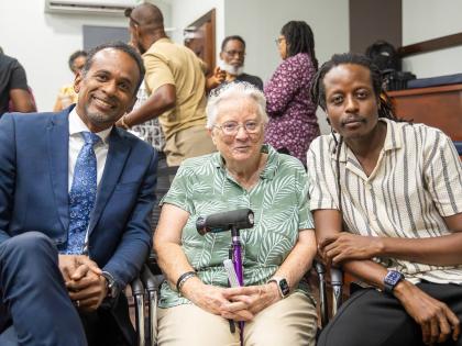 From left: Dr Carey Wallace, executive director of the Tourism Enhancement Fund, and retired Sister Susan Frazer, RSM, joined director Garreth M. Daley at the private screening of the documentary ‘Journey’.