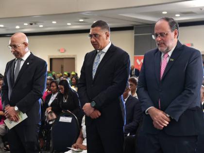 From left: Governor General Sir Patrick Allen, with Prime Minister Dr Andrew Holness, and Opposition Leader Mark Golding.