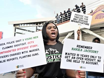 Mickel Jackson, executive director of Jamaicans for Justice, at a peaceful protest calling for an end to police violence in Half-Way Tree, St Andrew, last April.