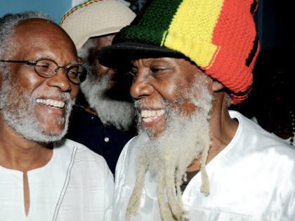 Curator of the Jamaica Music Museum and moderator of the Grounation series, Herbie Miller (left) and Brother Ras Michael at the 2013 edition of the series. 