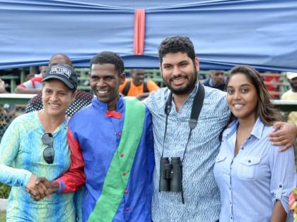 From left: Karen Parsard, jockey Omar Walker, Peter-John Parsard, and wife, Eleanor Parsard.