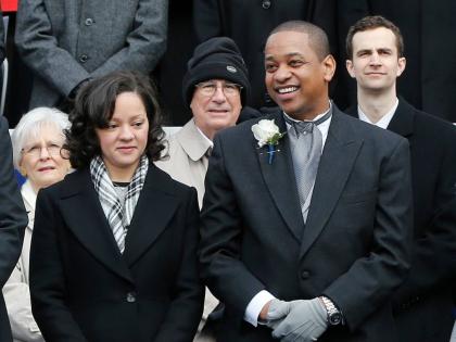 FILE - Lt. Gov. Justin Fairfax, right, and his wife, Cerina, at the inauguration of Gov. Ralph Northam at the Capitol in Richmond, Va., Saturday, Sept. 13, 2018. (AP Photo/Kevin Morley, File)
