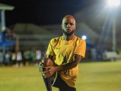 Jermaine  Fletcher, captain of the Pocket Rocket Foundation  All-Star team, warms up ahead of their second match against the Awesome Sports All-Star team in St Vincent and the Grenadines on Sunday April 12.