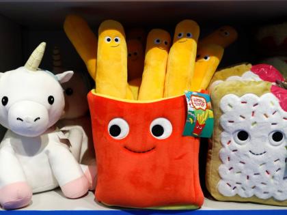 Plush toys are displayed at a Camp store in New York. Camp, November 21, 2019. (AP Photo/Mark Lennihan, File)